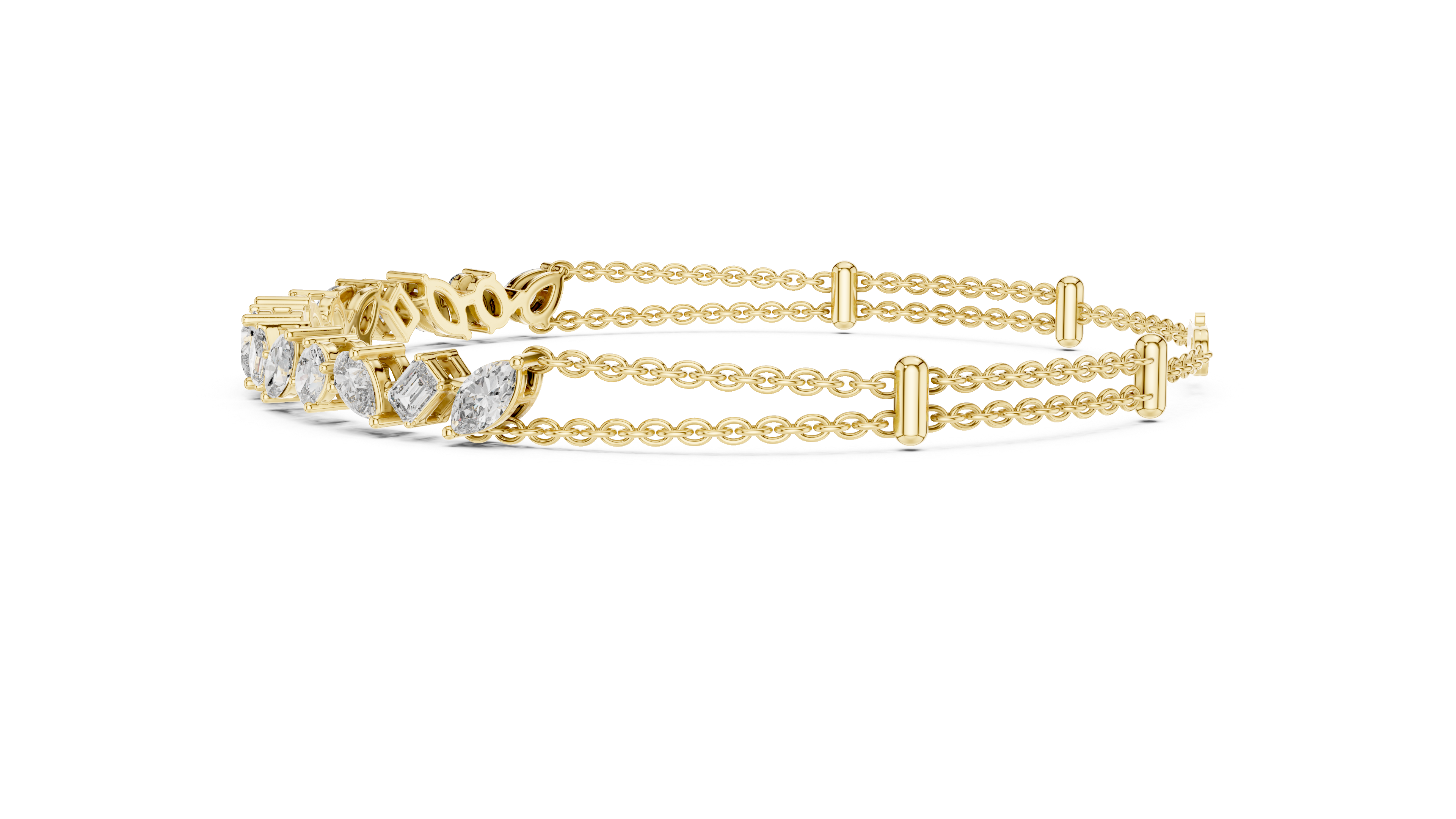 Mixed-Cut Double Chain Bracelet in Yellow Gold - VYKA Diamonds