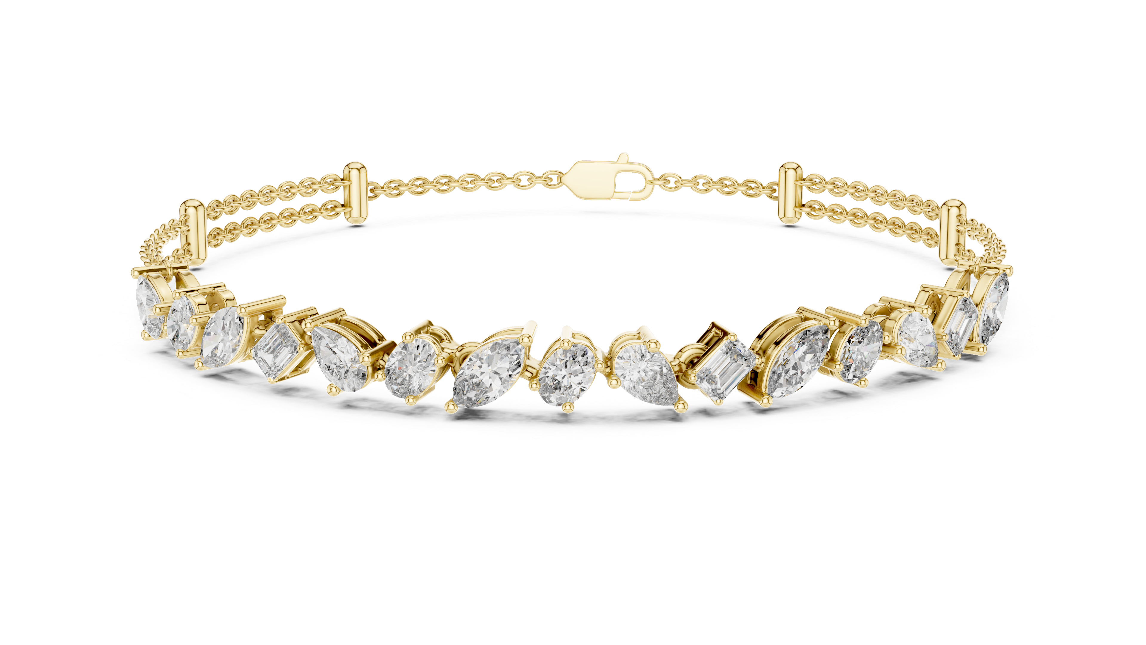 Mixed-Cut Double Chain Bracelet in Yellow Gold - VYKA Diamonds