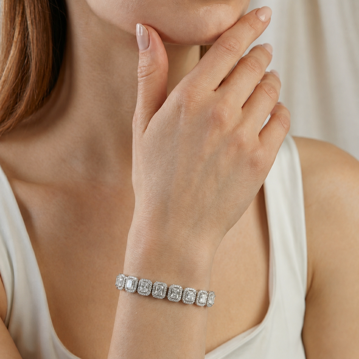 Radiant Halo Diamond Tennis Bracelet