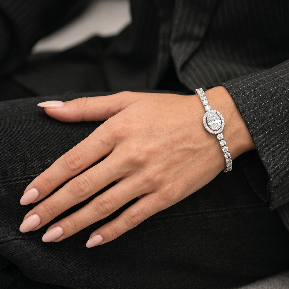 Oval Halo Diamond Tennis Bracelet