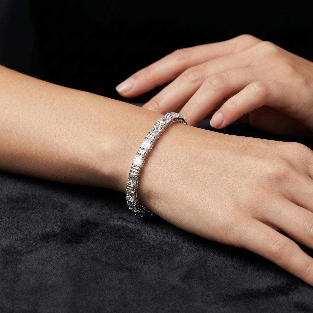 East-West Emerald Cut Diamond Tennis Bracelet