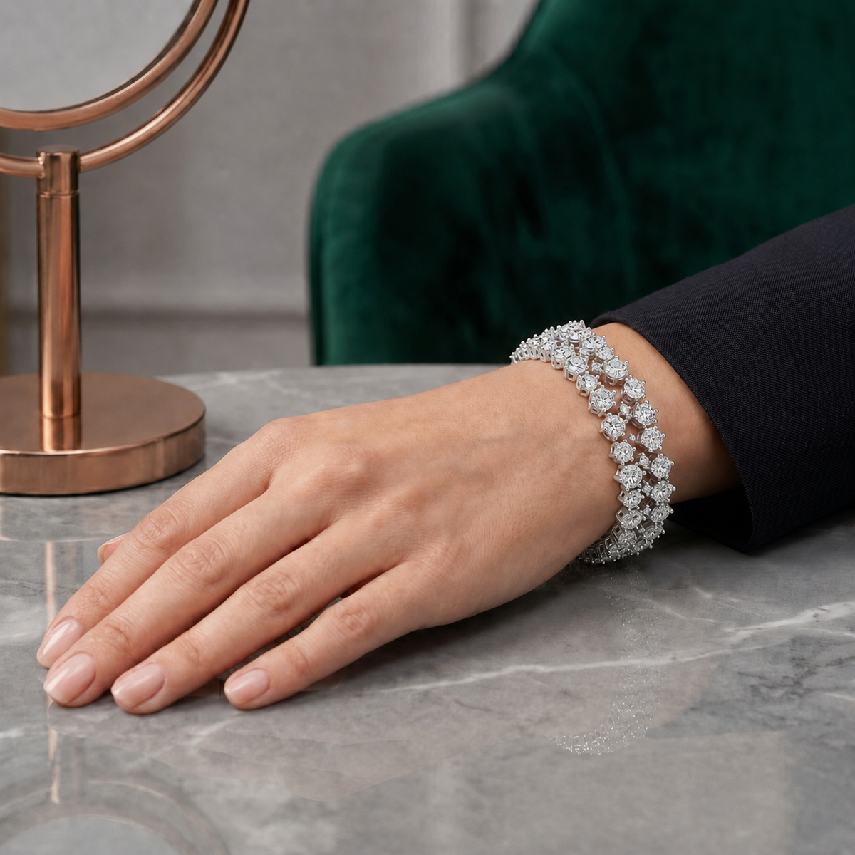 Multi Row Round Diamond Cluster Bracelet