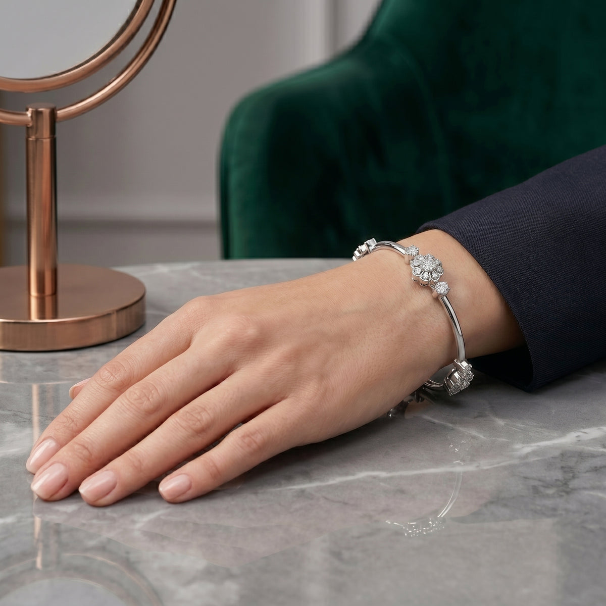 Floral Cluster Diamond Station Bangle