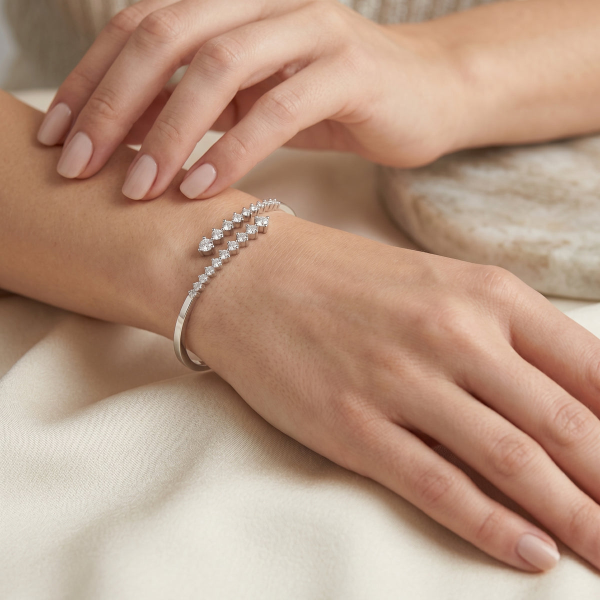 Graduated Round Diamond Bypass Bangle