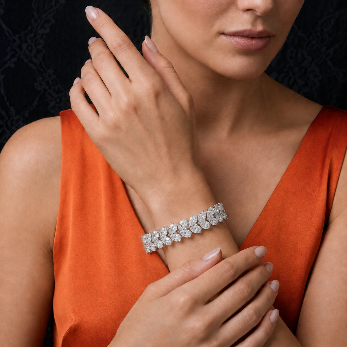 Pear Chevron Diamond Tennis Bracelet