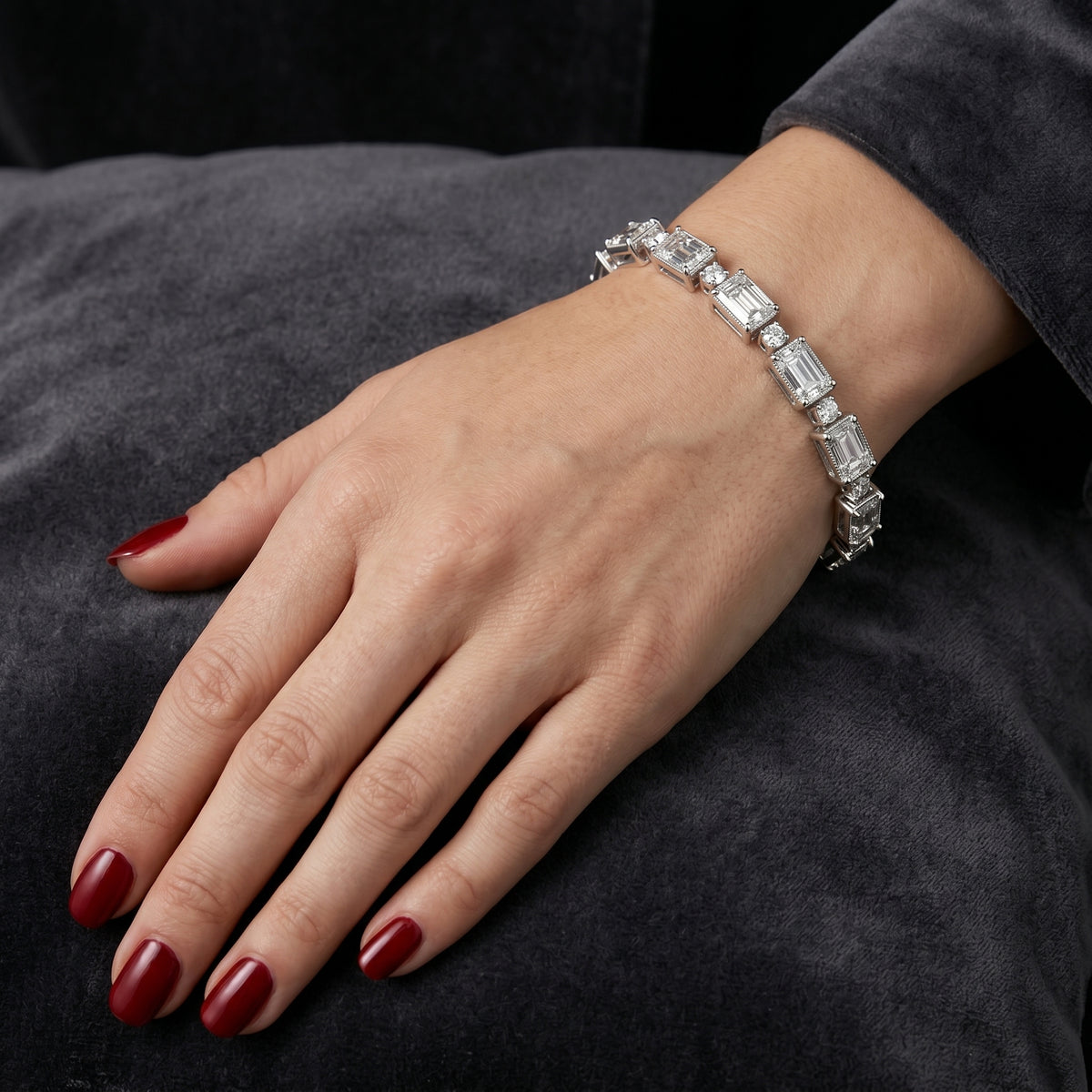 Emerald Cut and Round Diamond Tennis Bracelet