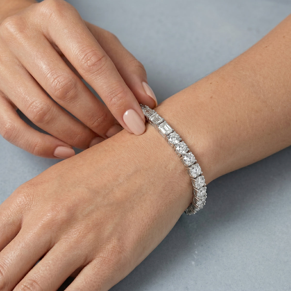 Emerald Cut and Round Diamond Duo Tennis Bracelet