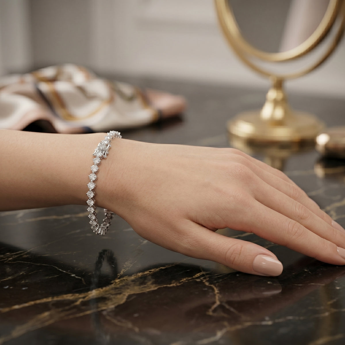 Three Prong Round Diamond Tennis Bracelet