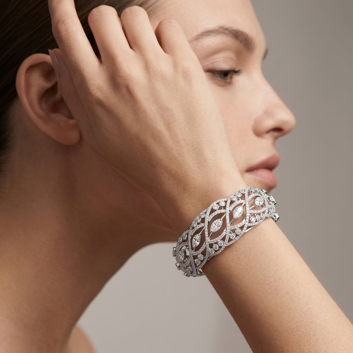 Marquise Scroll Pave Diamond Cuff Bangle