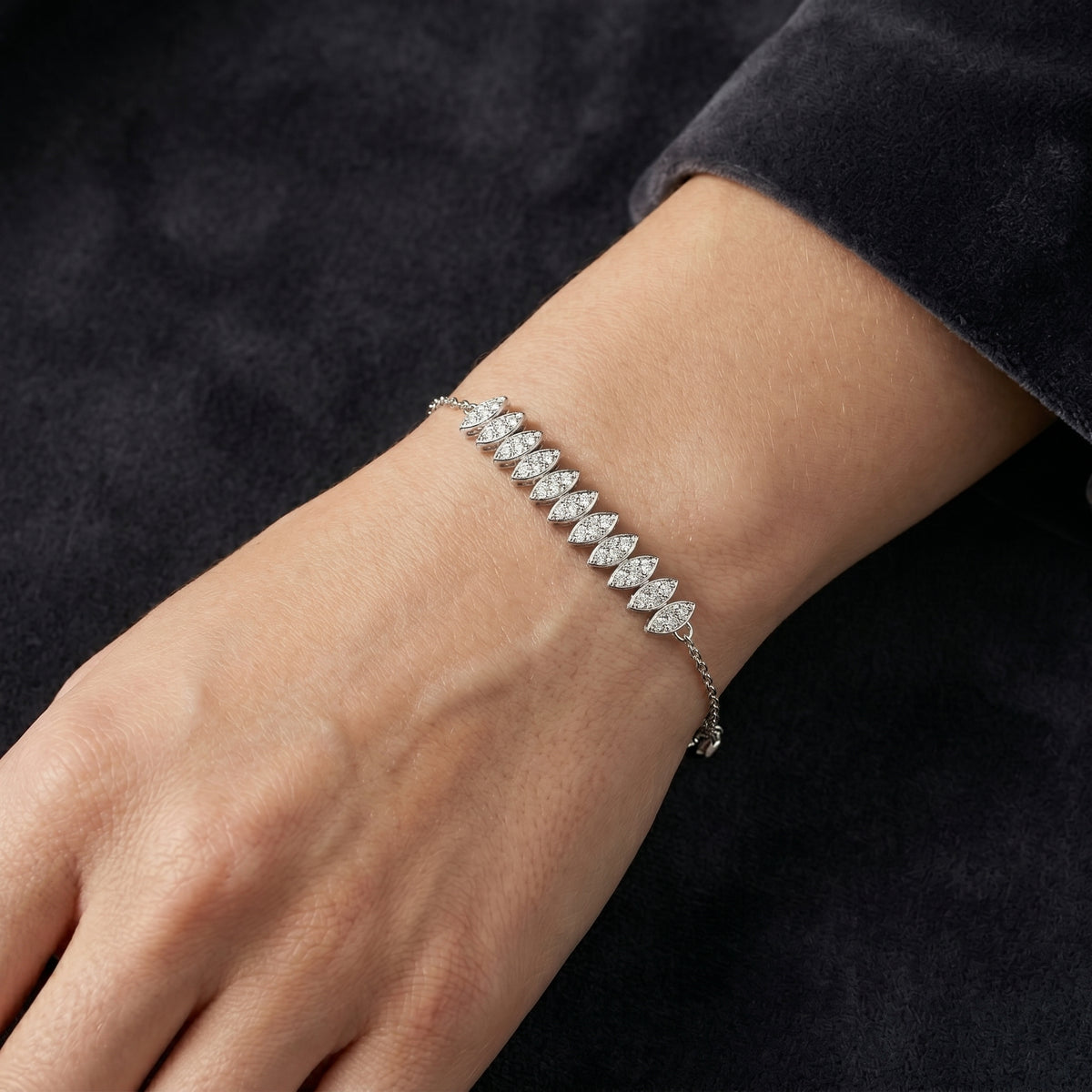 Navette Link Pave Diamond Chain Bracelet