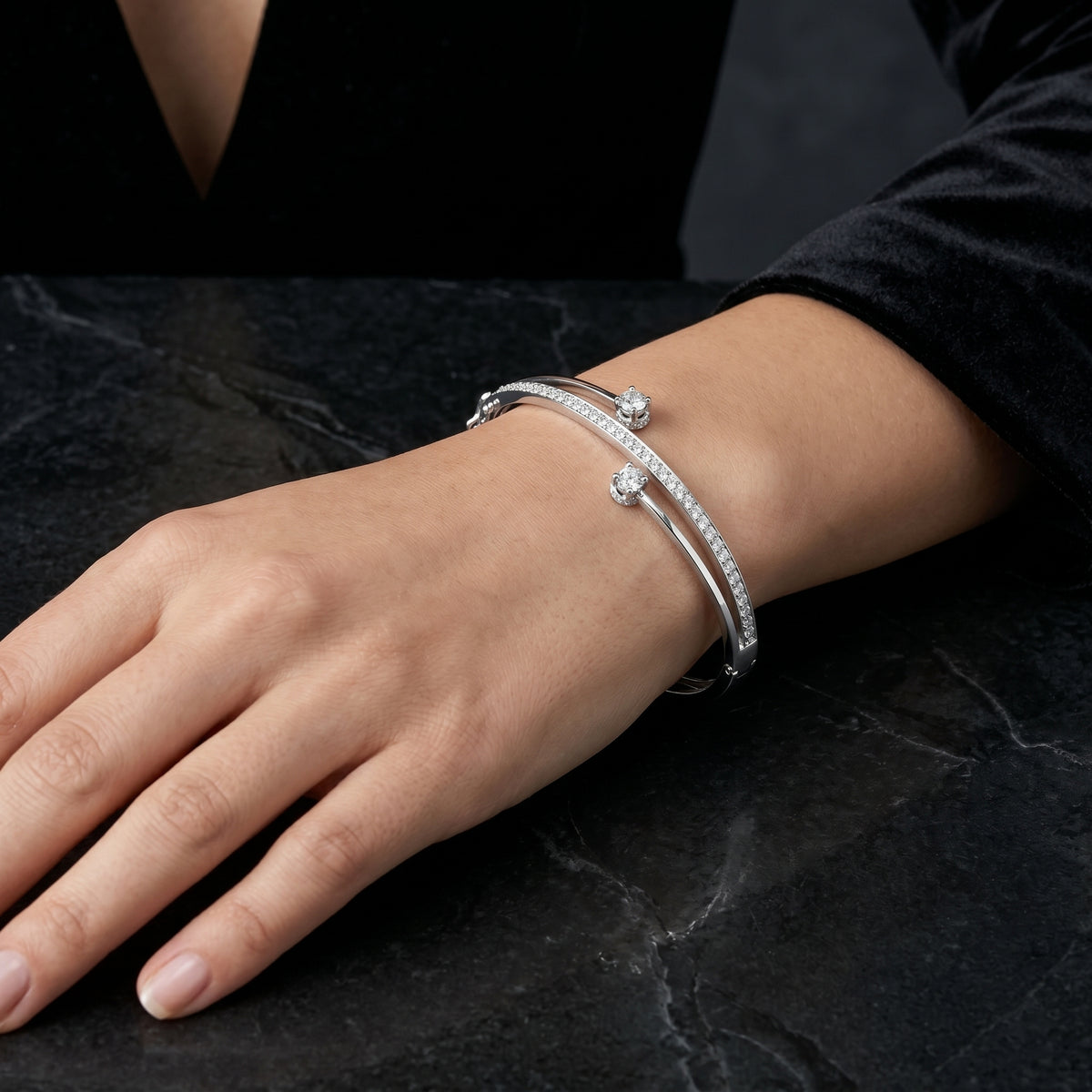 Bypass Pave Diamond Cuff Bangle