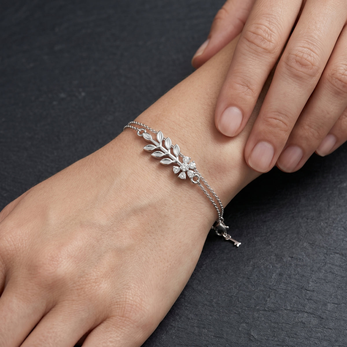 Leaf Sprig Diamond Flower Wire Bangle