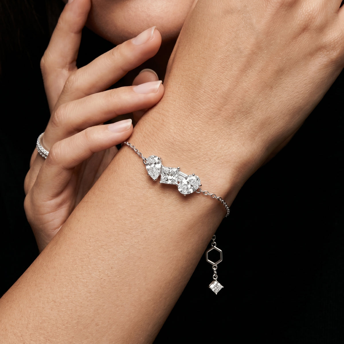 Pear, Princess and Oval Three Stone Chain Bracelet