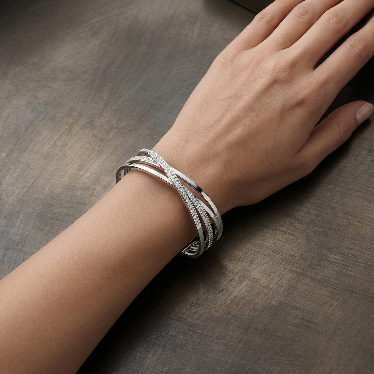 Crossover Channel Diamond Cuff Bangle