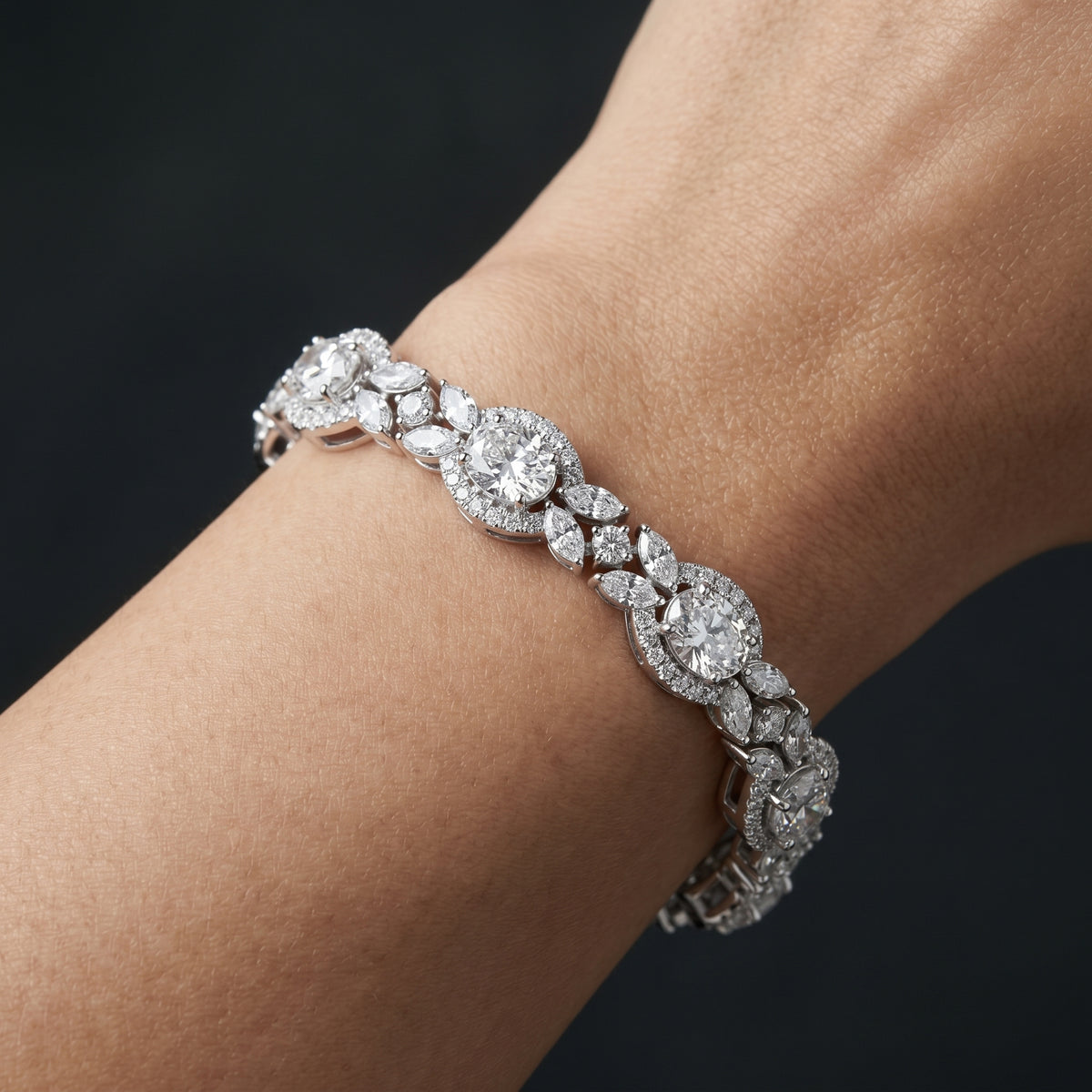 Oval Halo and Marquise Diamond Bracelet