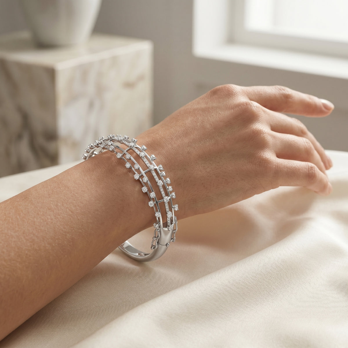 Caged Scattered Diamond Bangle