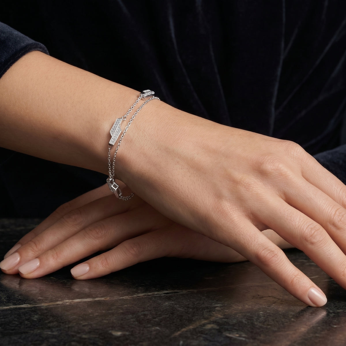 Pave Bar Station Chain Bracelet