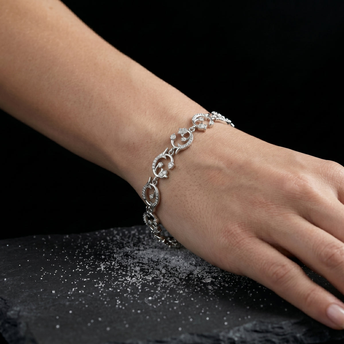 Scroll Link Diamond Bracelet