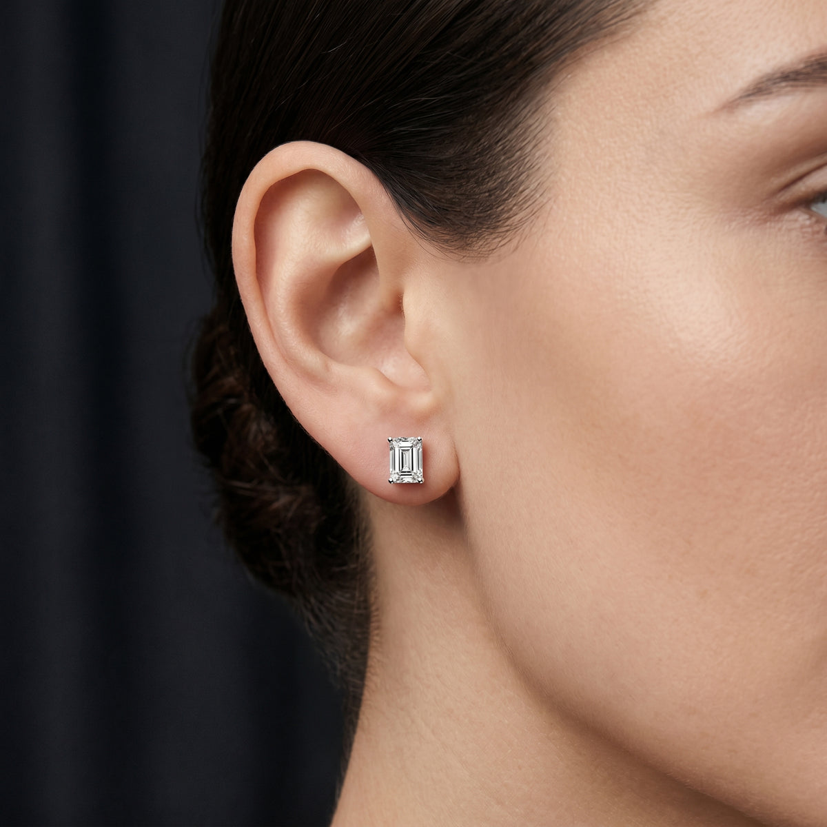 Emerald Cut Solitaire Diamond Stud Earrings