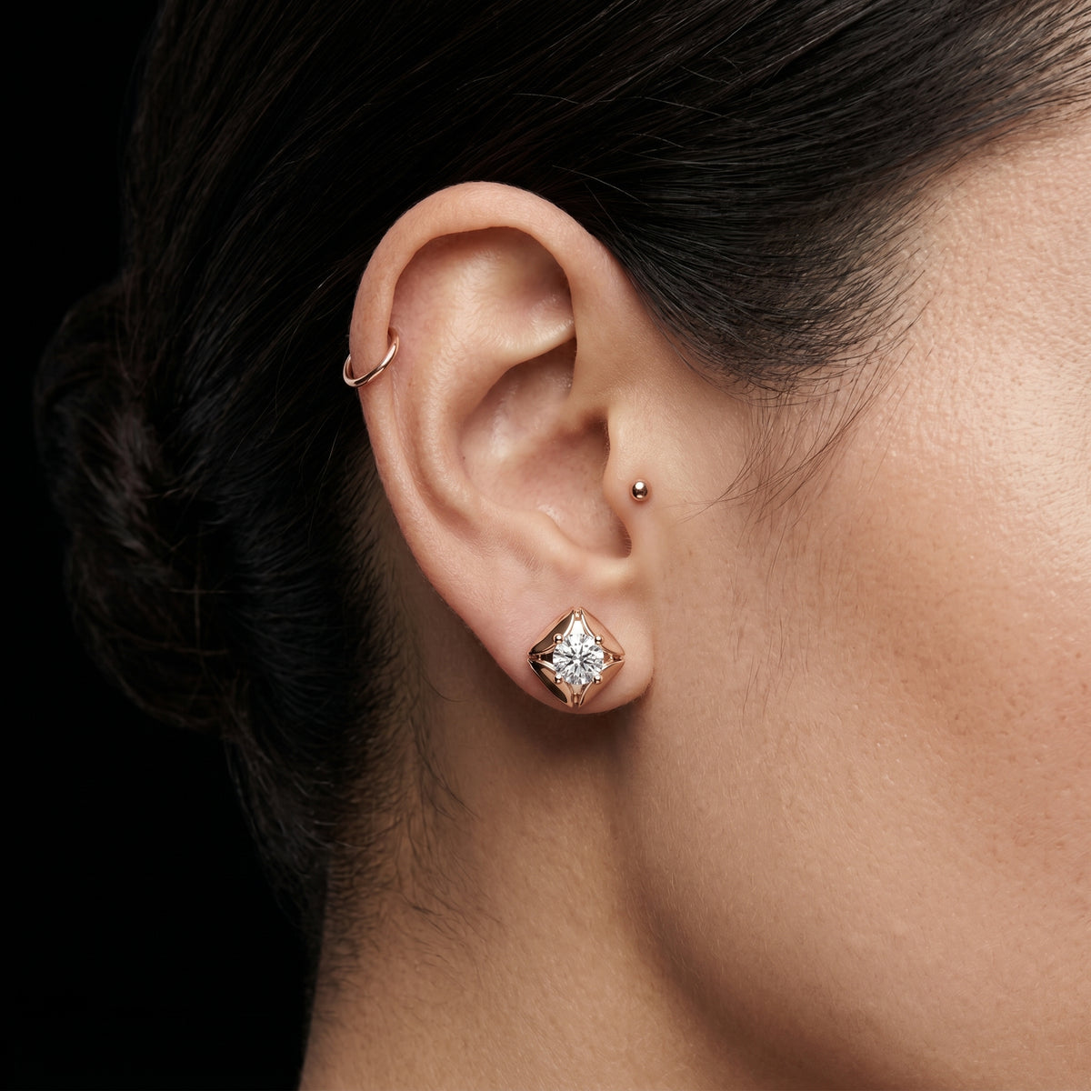 Kite Bezel Solitaire Diamond Stud Earrings