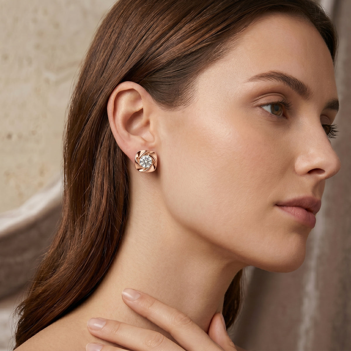 Swirl Bezel Solitaire Diamond Stud Earrings