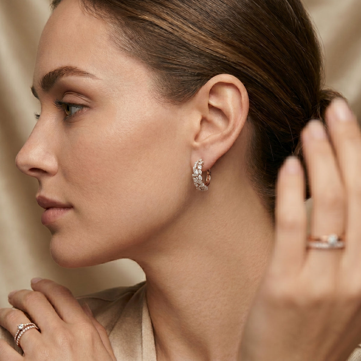 Mixed Cut Diamond Hoop Earrings