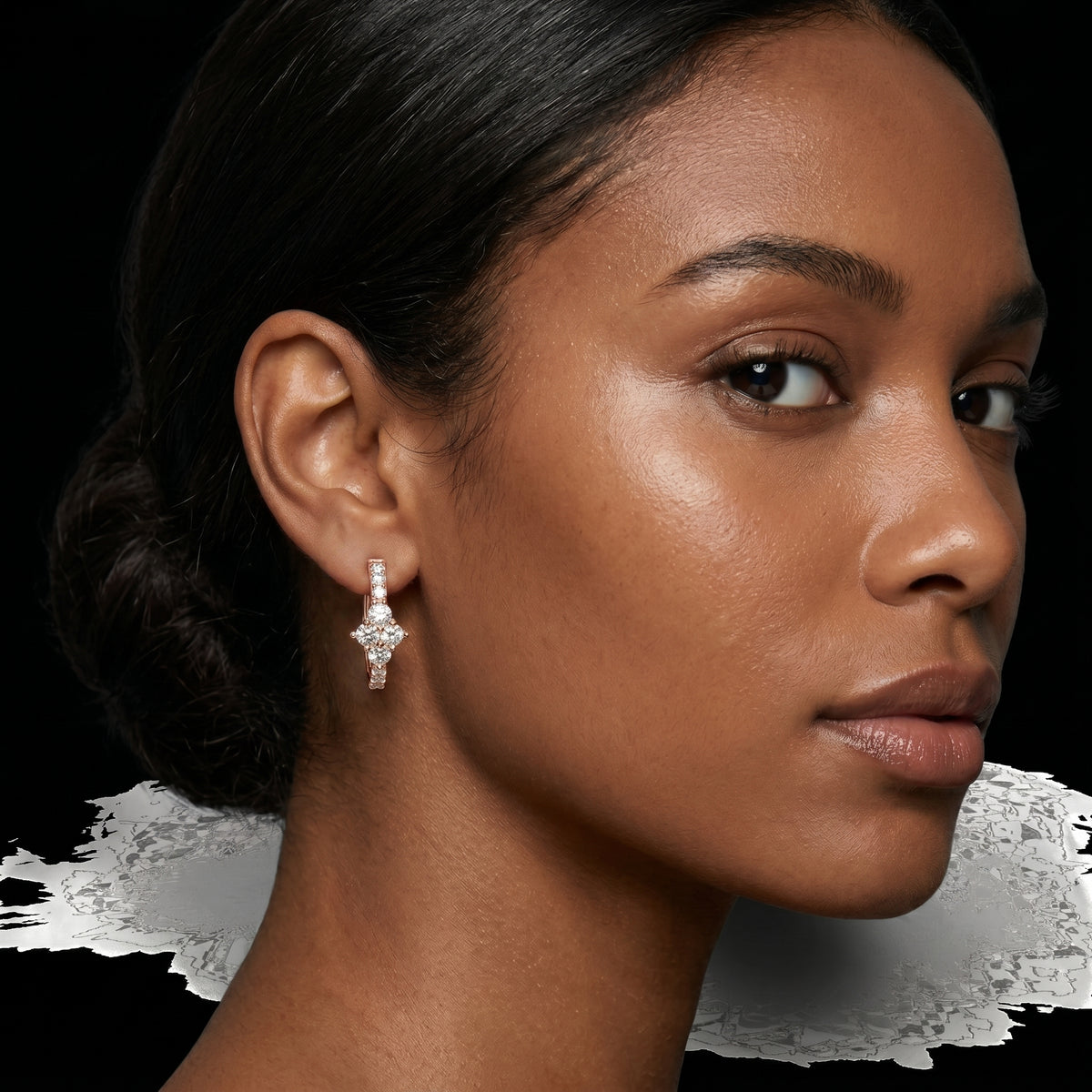 Floral Cluster Diamond Huggie Earrings