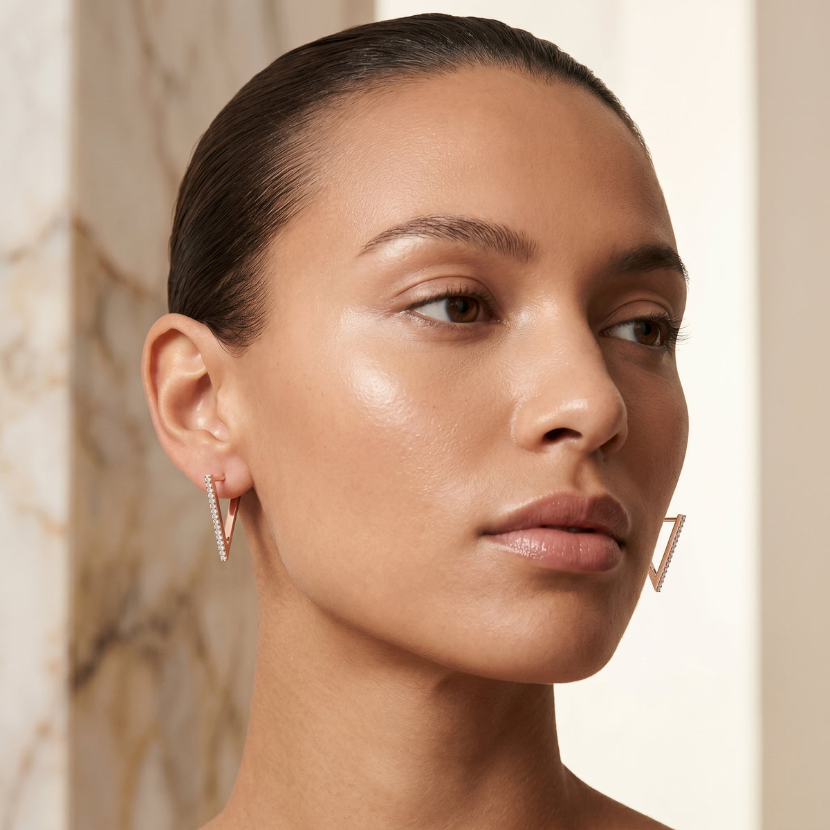Pave Triangle Hoop Diamond Earrings