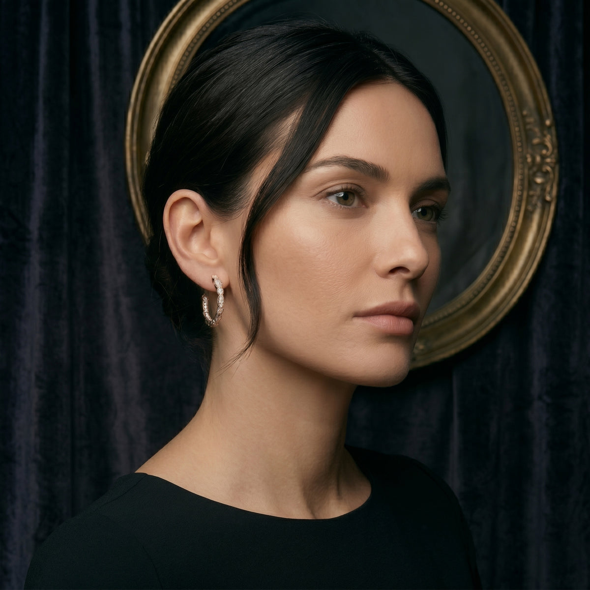Bezel Set Open Hoop Earrings