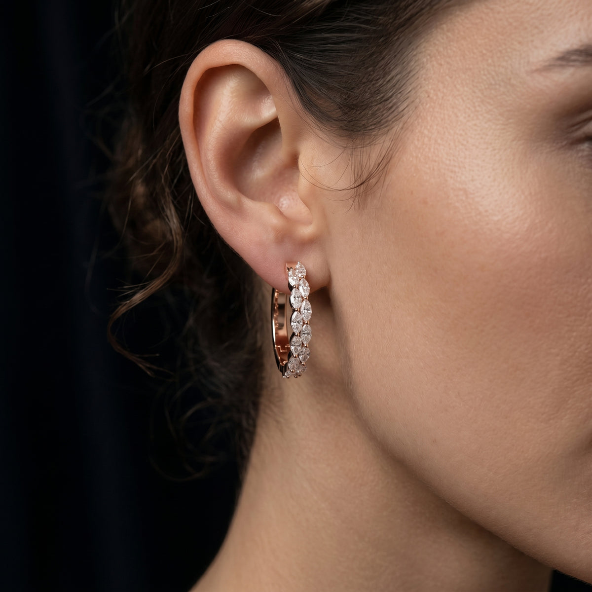 Oval Diamond Hoop Earrings