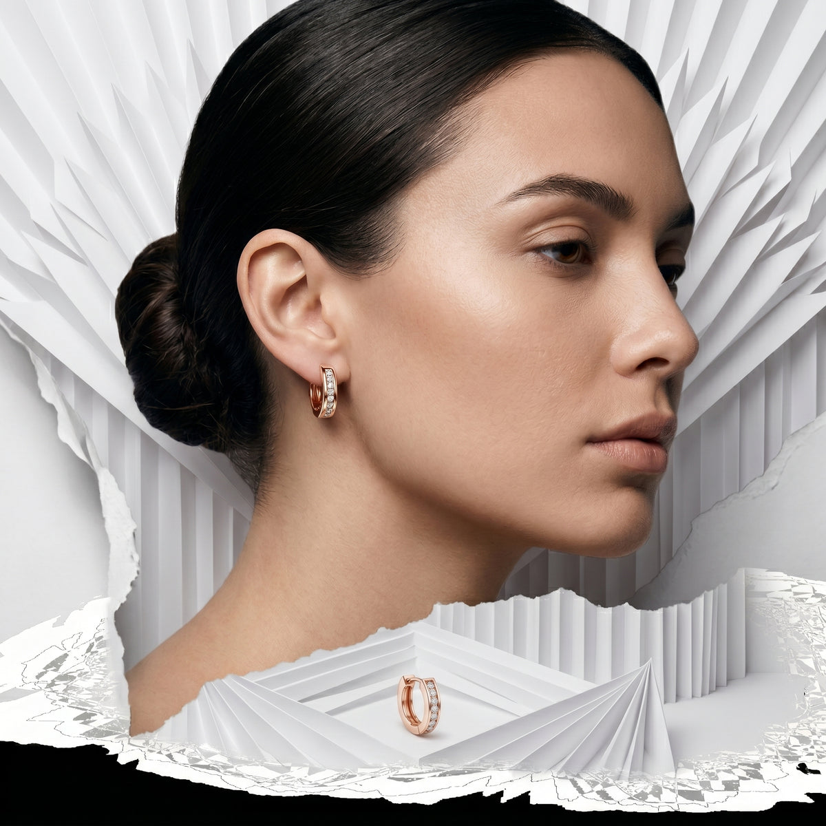 Channel Set Diamond Huggie Earrings