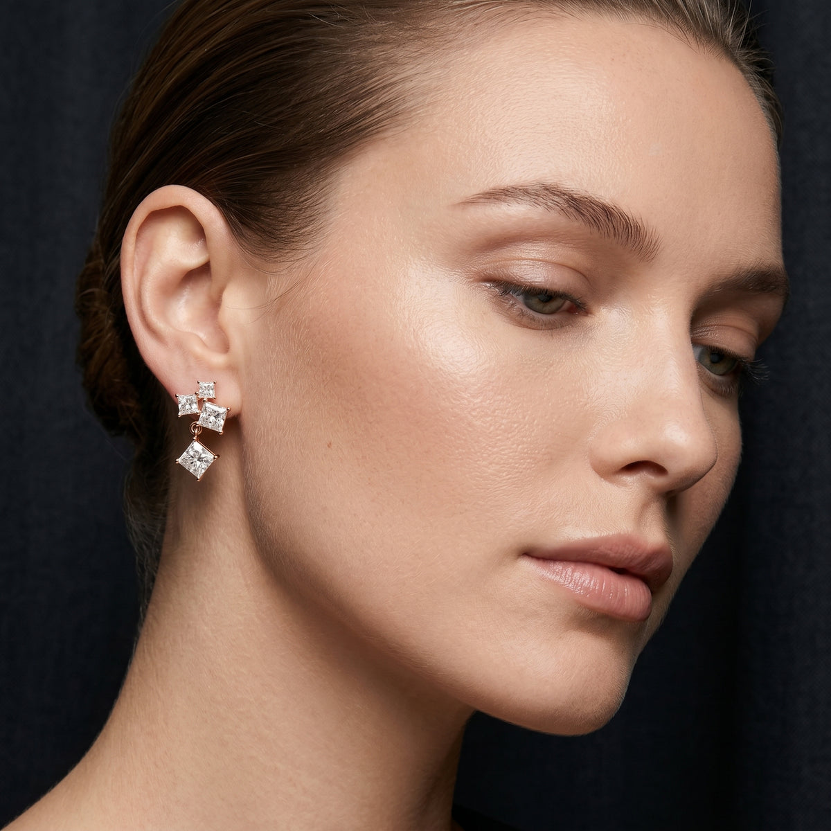 Princess Cut Cluster Drop Earrings