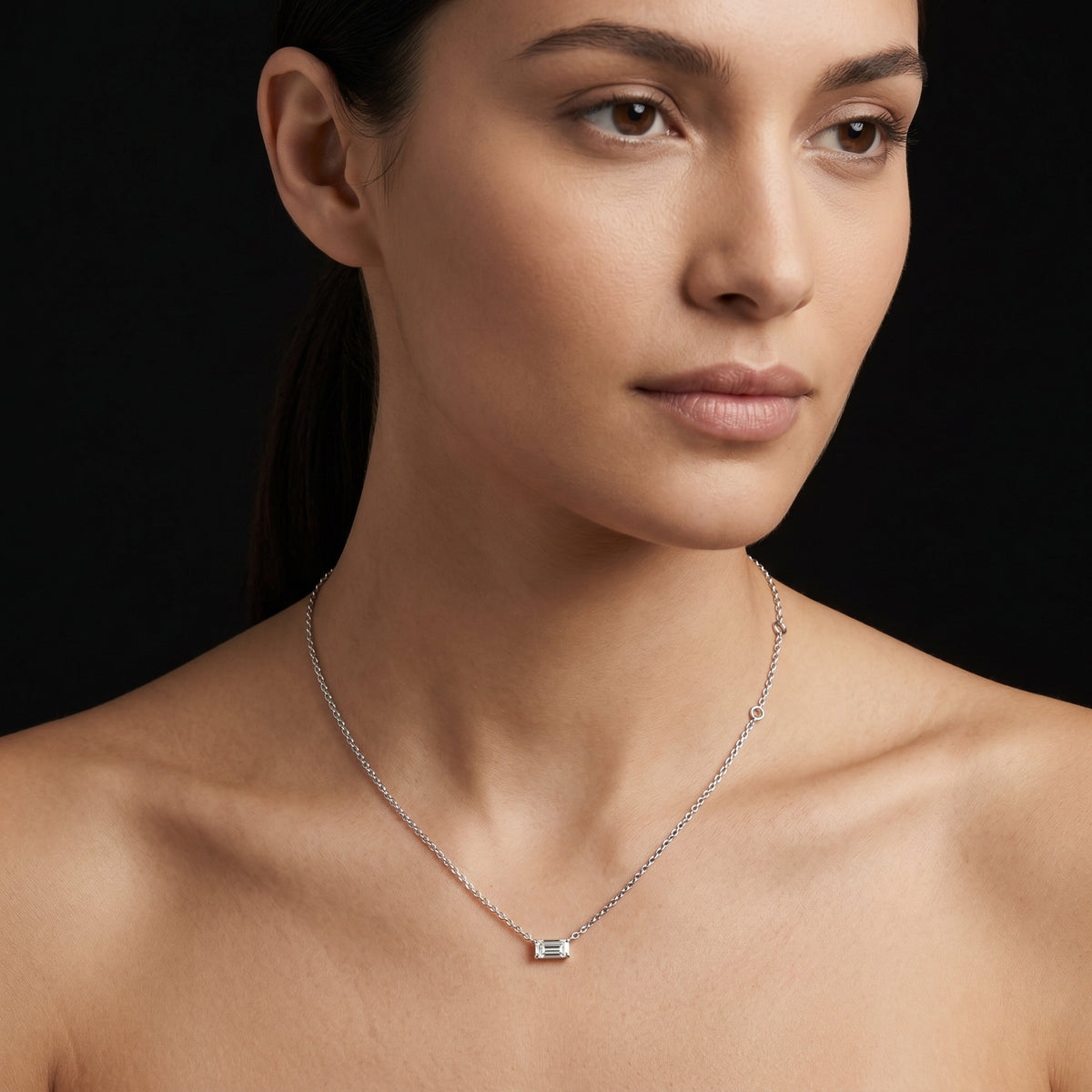 East-West Baguette Diamond Solitaire Necklace