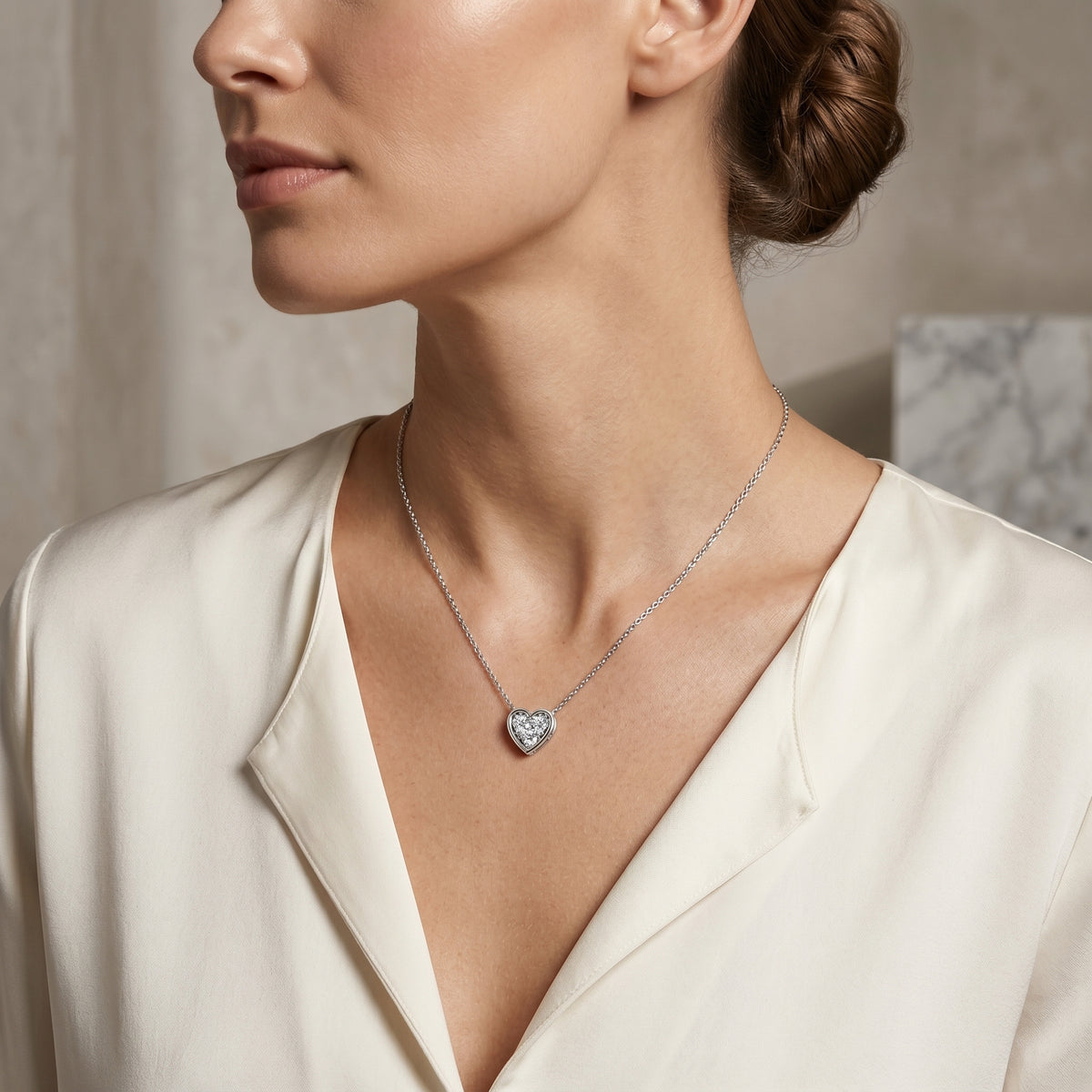 Three Stone Heart Diamond Necklace