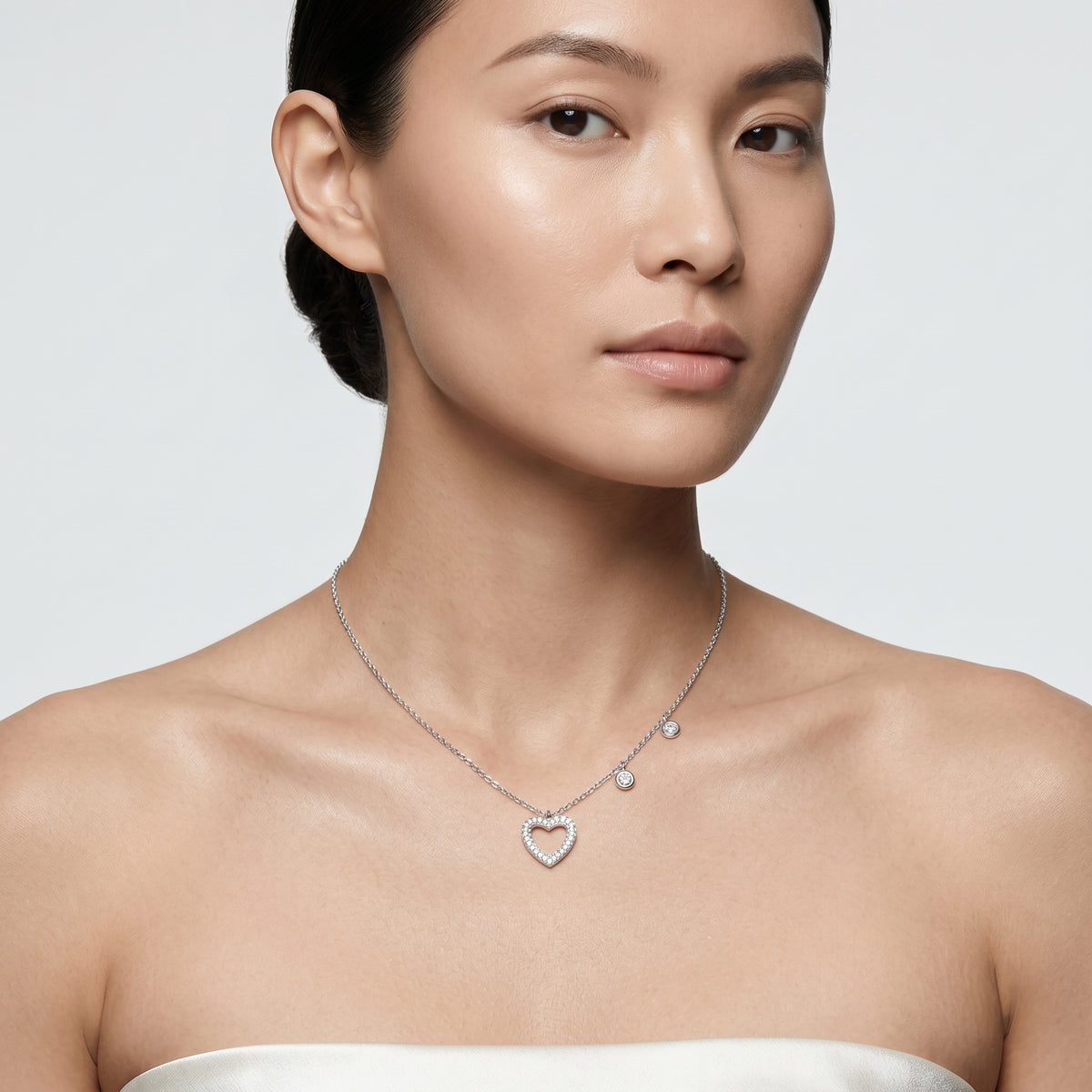 Open Heart Pave Diamond Charm Necklace