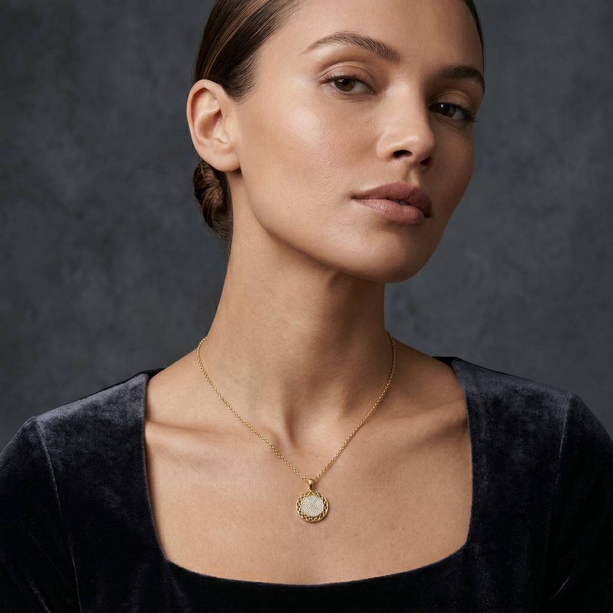 Pave Lattice Medallion Diamond Pendant