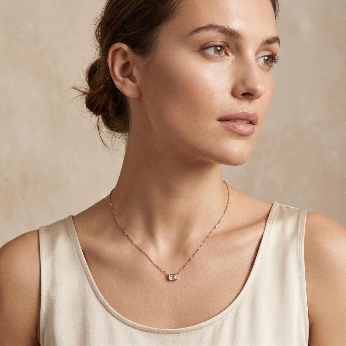 Emerald Cut Solitaire Diamond Necklace