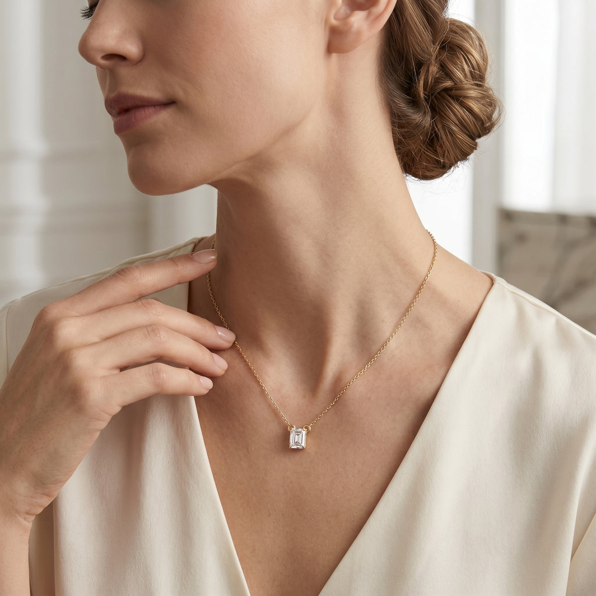 Square Collet Solitaire Diamond Pendant — lifestyle