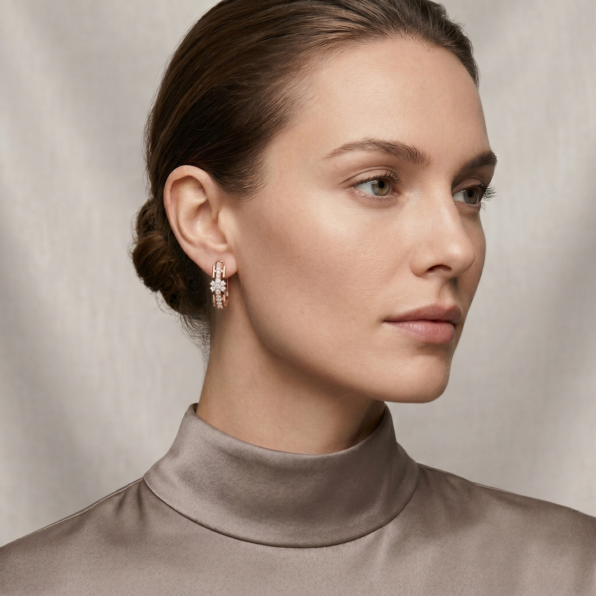 Stacked Floral Diamond Huggie Earrings
