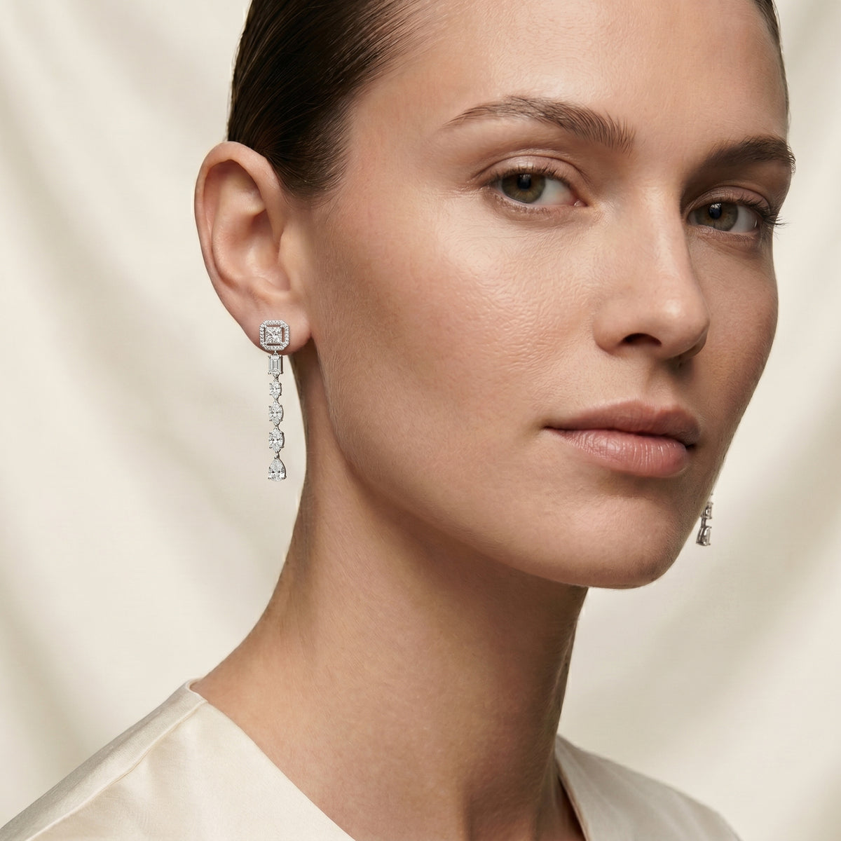 Princess Tiered Diamond Drop Earrings