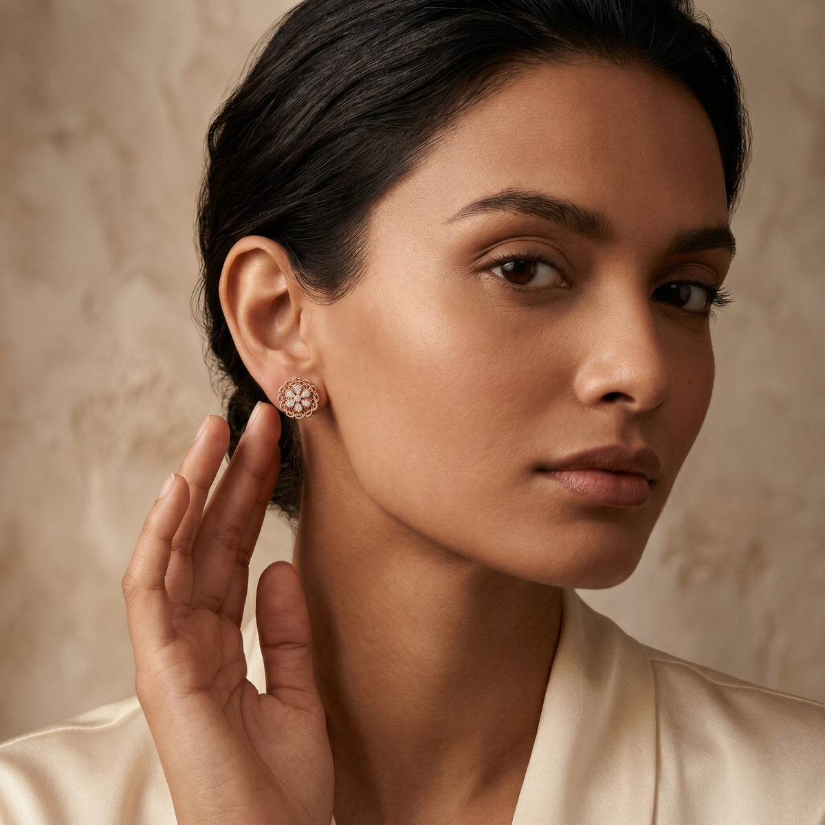Filigree Dome Diamond Stud Earrings