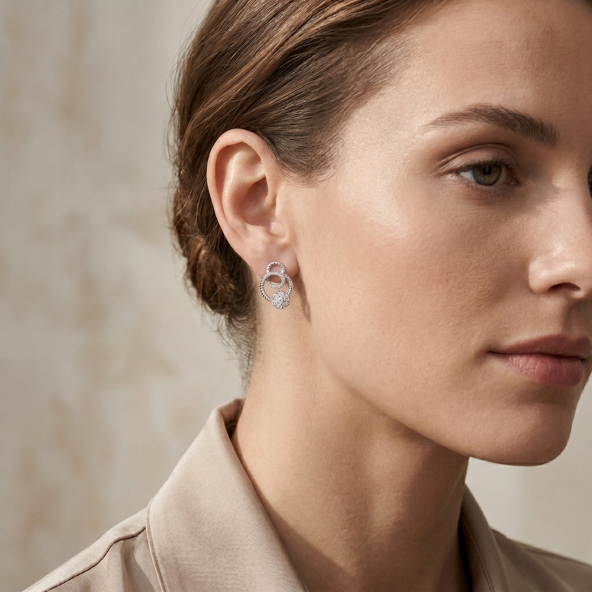 Circle Floral Diamond Stud Earrings