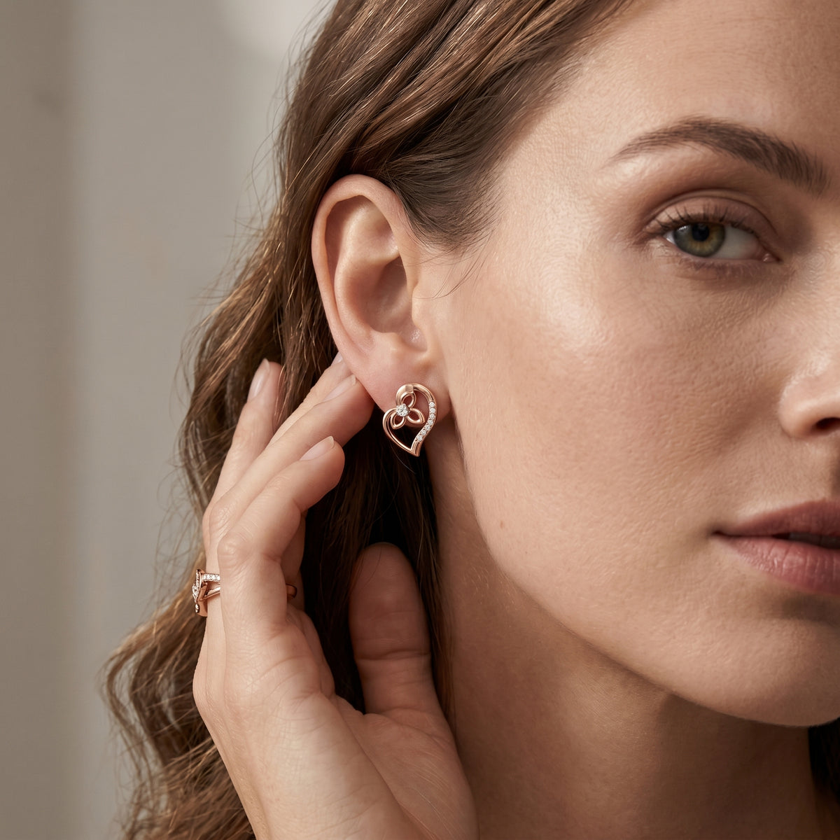 Heart Vine Diamond Stud Earrings