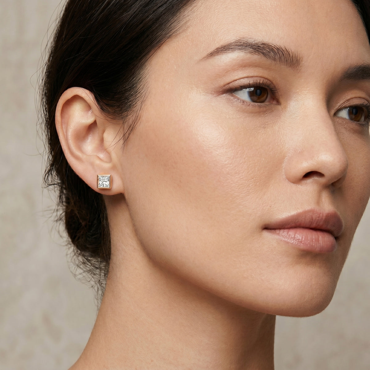 Princess Bezel Solitaire Diamond Stud Earrings