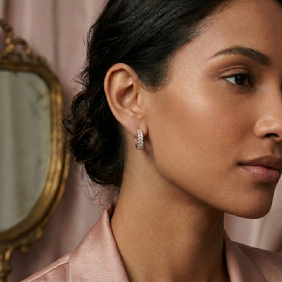 Marquise Leaf Diamond Hoop Earrings