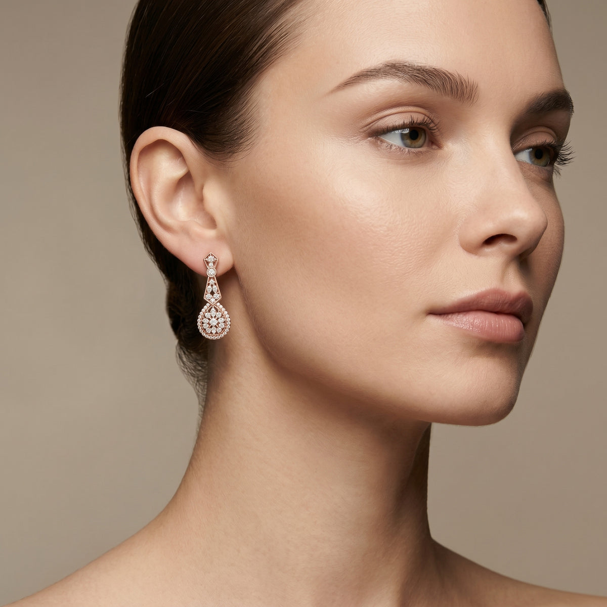 Art Deco Pear Halo Drop Earrings