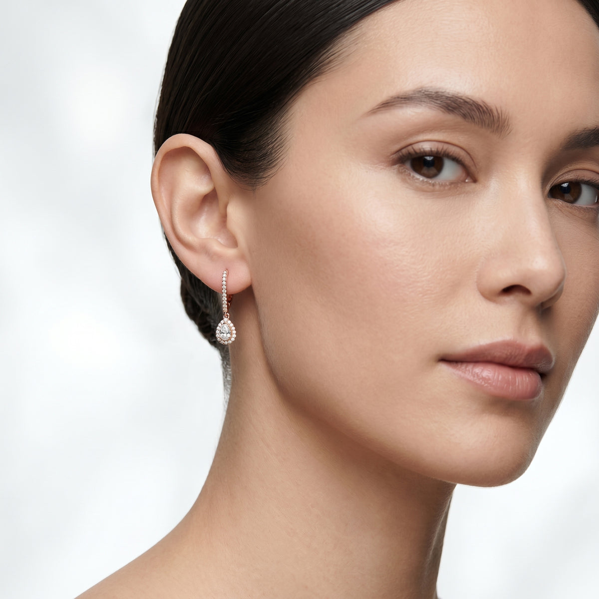 Pear Halo Pave Drop Earrings