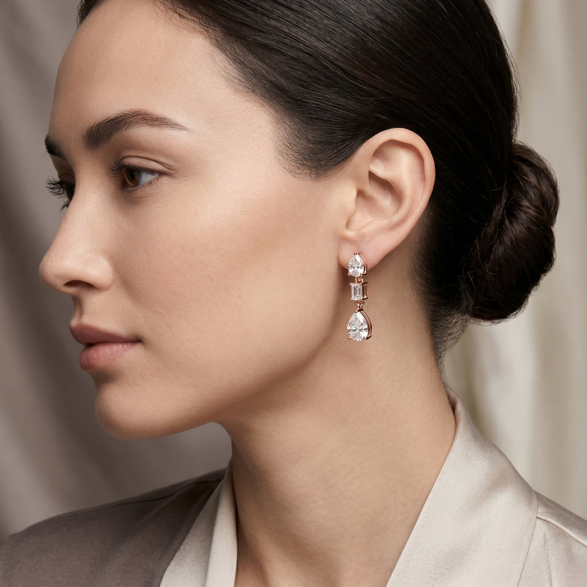 Mixed Cut Triple Drop Earrings