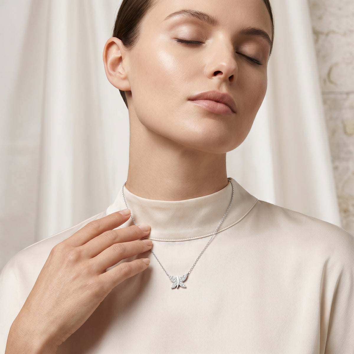 Pave Butterfly Diamond Necklace