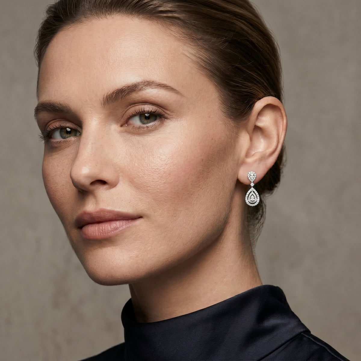 Layered Halo Diamond Drop Earrings